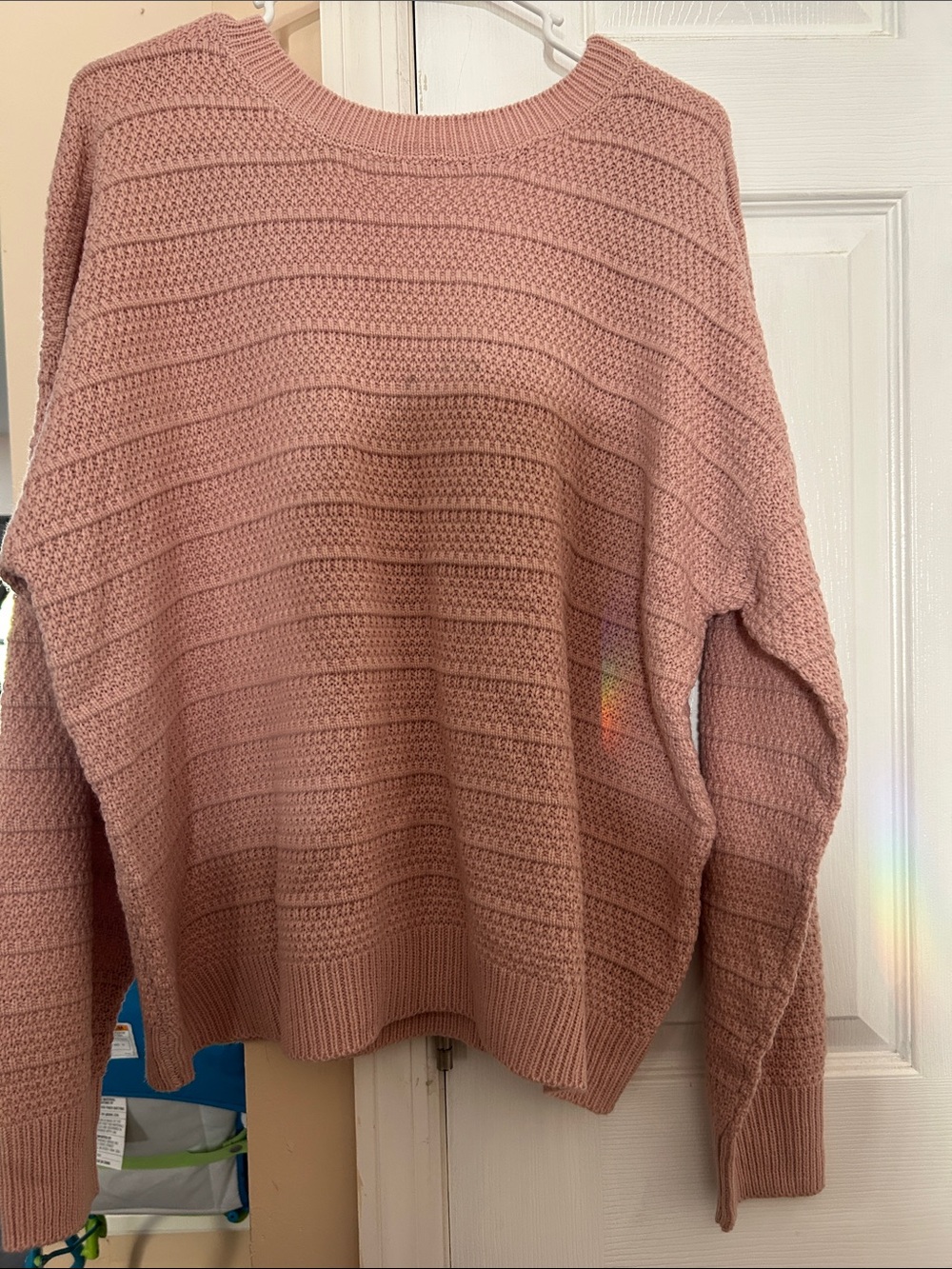 SHEIN Mauve Pink Textured Crew Neck Sweater